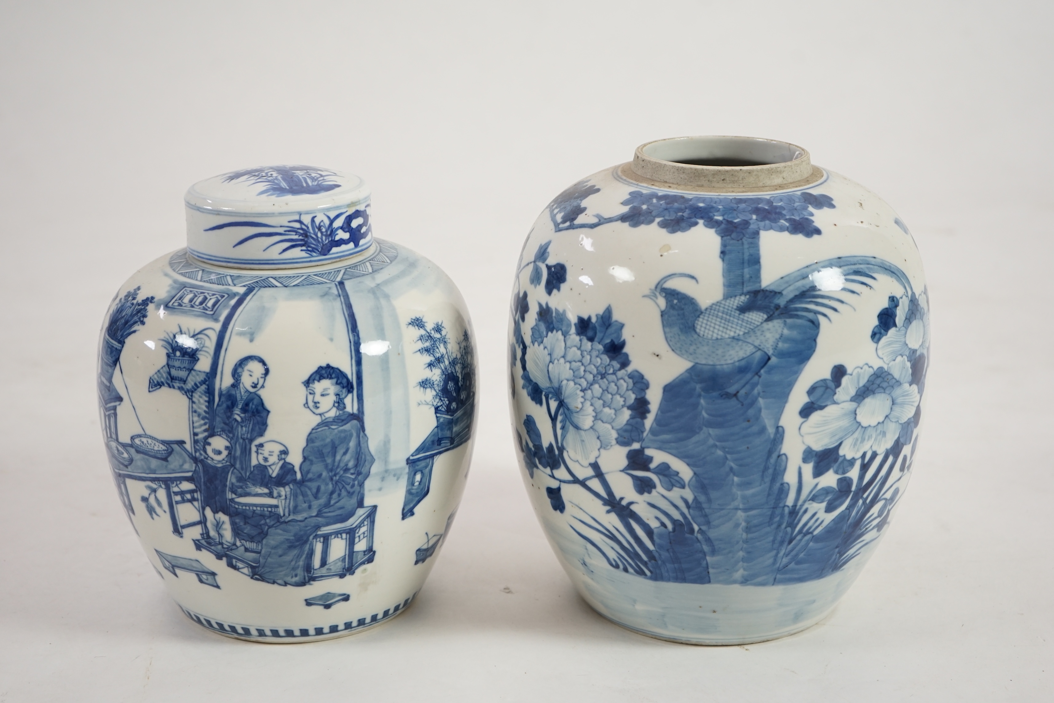 Two Chinese blue and white ovoid jars, one with associated cover, 19th century